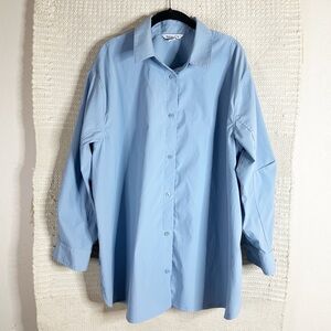 ATHLETA heron blue oversized Performance Poplin long sleeve button up shirt XL